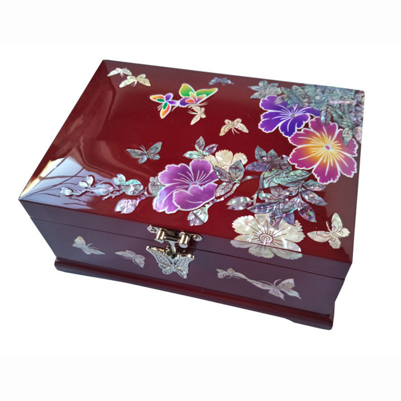 Mother of Pearl Lacquered Jewelry Music Box Two Level Music Jewelry Case Trinket Keepsake Treasure
