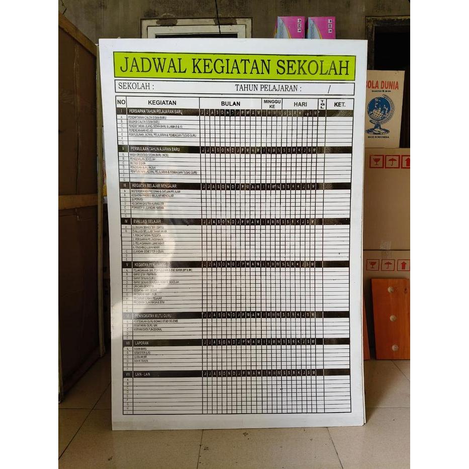 PREMIUM (COD) PAPAN DATA JADWAL KEGIATAN SEKOLAH 80CM X 120CM BINGKAI ALUMUNIUM & FIGURA KAYU MUDAH