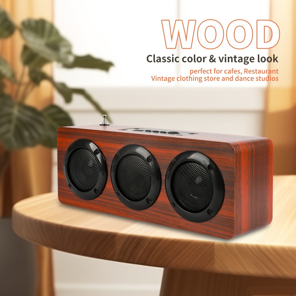 Portable bluetooth speaker, retro wooden speaker, loud wireless wooden speaker with bass, suitable