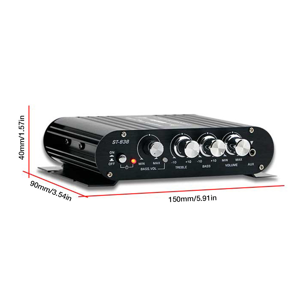 ST838 HIFI Channel 2.1 Power Mini Amplifier 80W?2 Stereo Bass Treble Adjust Audio Amplifier Aluminum