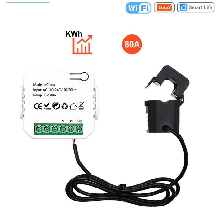 Tuya Smart Energy Meter 80A Wifi With Current Transformer Clamp Kwh Putih