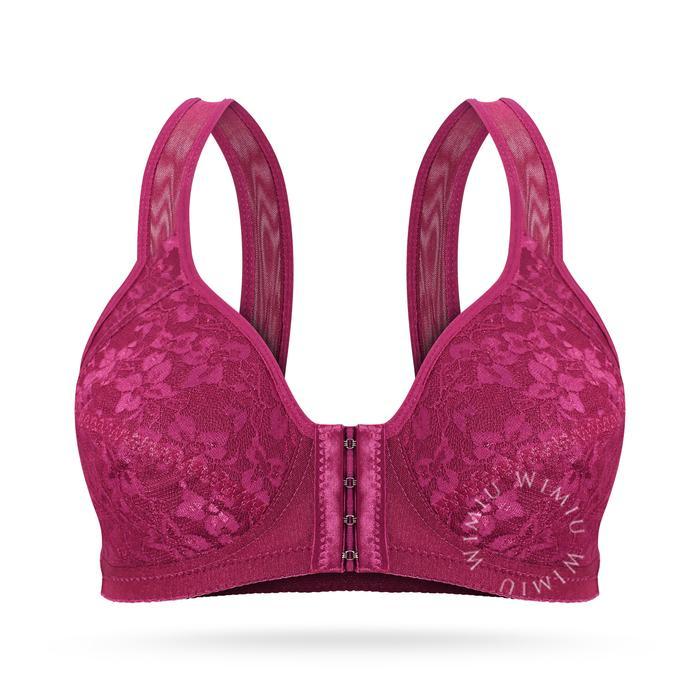 Wimiu Bh Bra Wanita Kait Kancing Depan Bh Tanpa Kawat Tanpa Busa Motif Bunga Brokat Wireless Bra