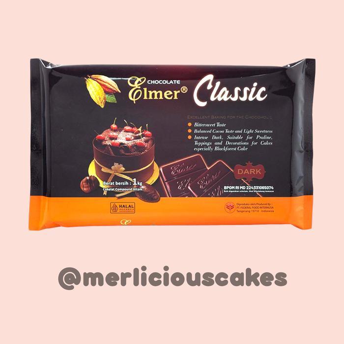 Elmer Classic Dark Chocolate Compound 1 Kg Coklat Batangan Dark Cooking Chocolate Dcc