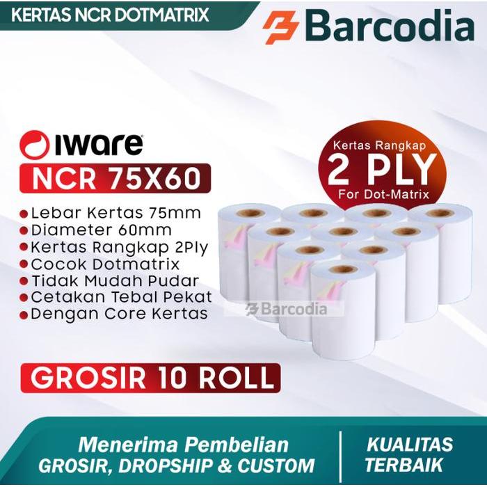 (10 Roll) Grosir Kertas Struk NCR 2 Ply 75x60mm - Kertas Struk 2 Ply Rangkap 2 Roll Paper