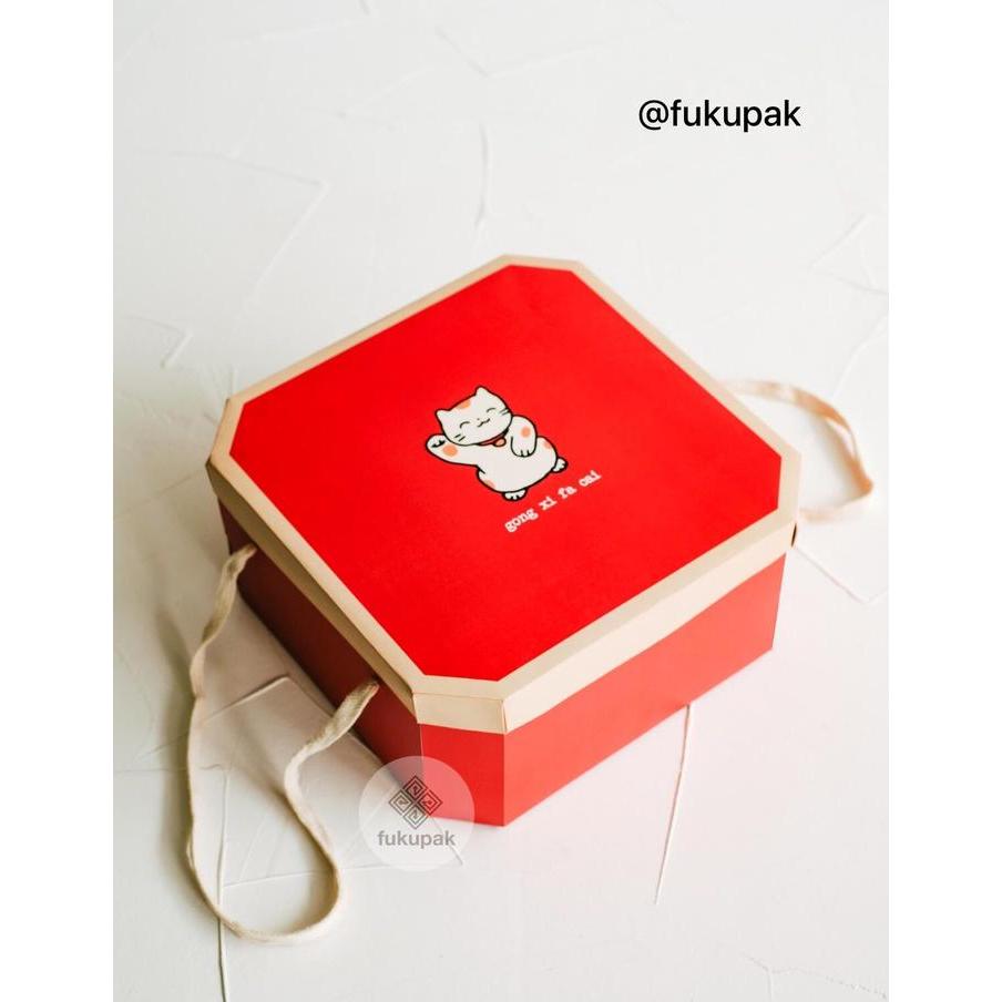 MURAH (10pcs) Box CNY 25x25 Fukupak kotak jinjing imlek dus hamper cake pudding pastry roti sincia