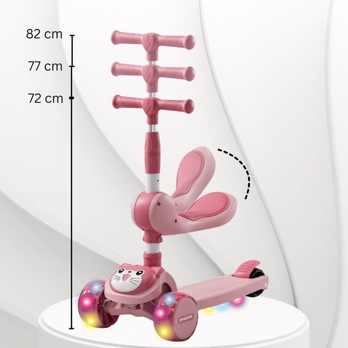 NEWAYX SKUTER MAINAN ANAK KUCING LUCU 2 IN 1 SCOOTER LIPAT 2IN1 BANGKU RODA TIGA LAMPU MUSIK REM