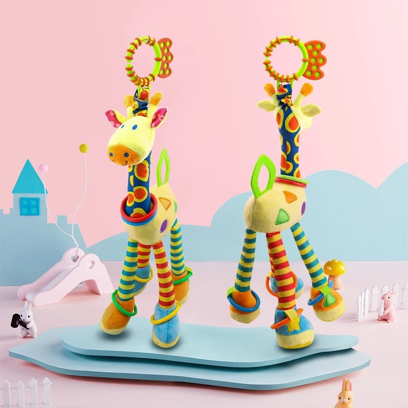 Development Soft Giraffe Animal Handbell Rattle Plush Giraffe Toys Children Giraffe Animal Giraffe