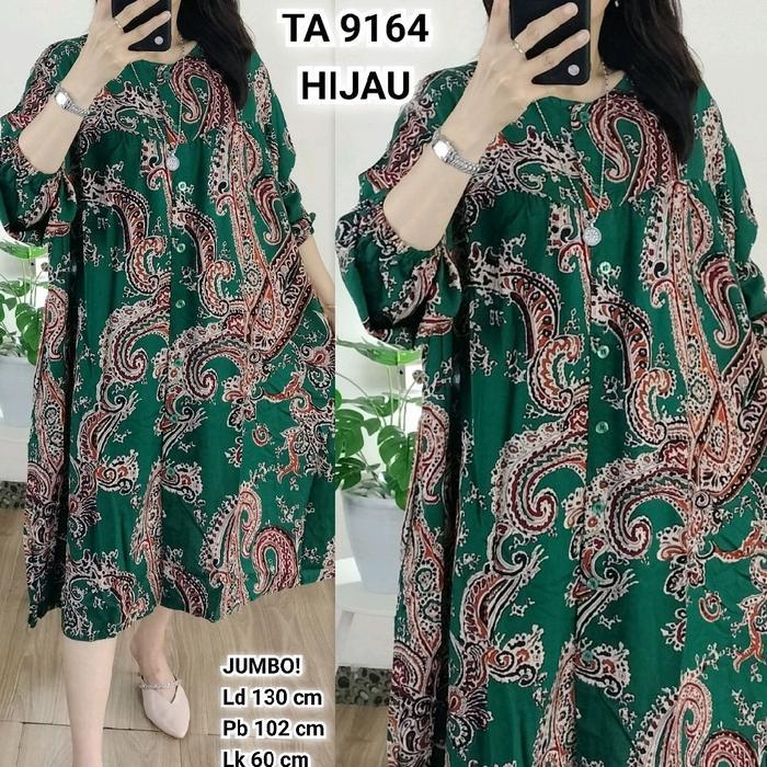 Tunik Busui Jumbo Wanita Ld 130 Katun Rayon Ta 9164 Motif Kancing Oversize Kekinian Muslim Fashion