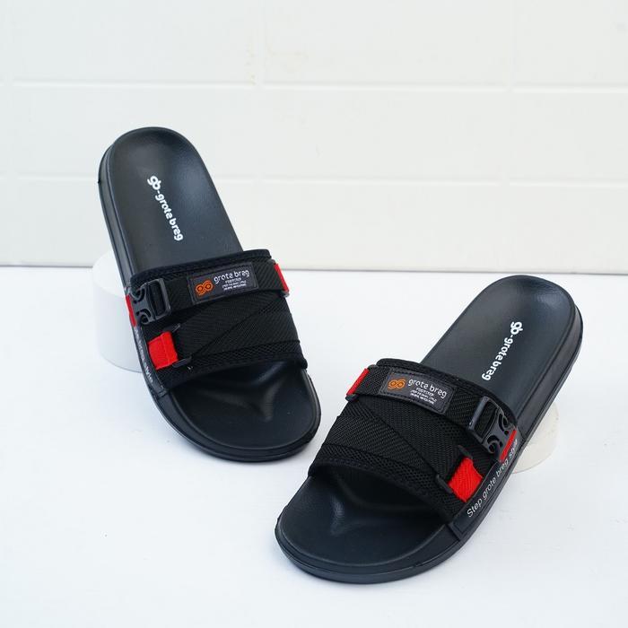 Aerostreet - Sandal Slip On Grote Breg Z Double Insole Hitam Selop Pria Shoes Fashion Pylon Santai
