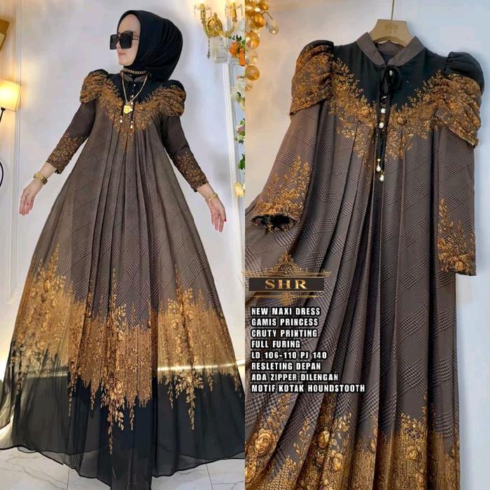 NewReady Kode Maxi Dress Kembang Emas Mewah 100%Ori Shr Terbaru 