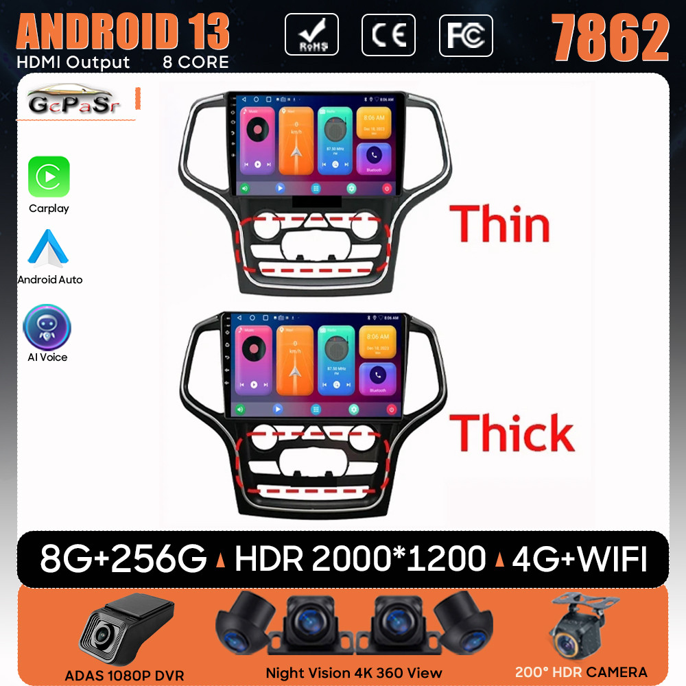 For Jeep Grand Cherokee WK2 2014 - 2022 Car Radio Navigation GPS Multimedia Player Android Auto Ster