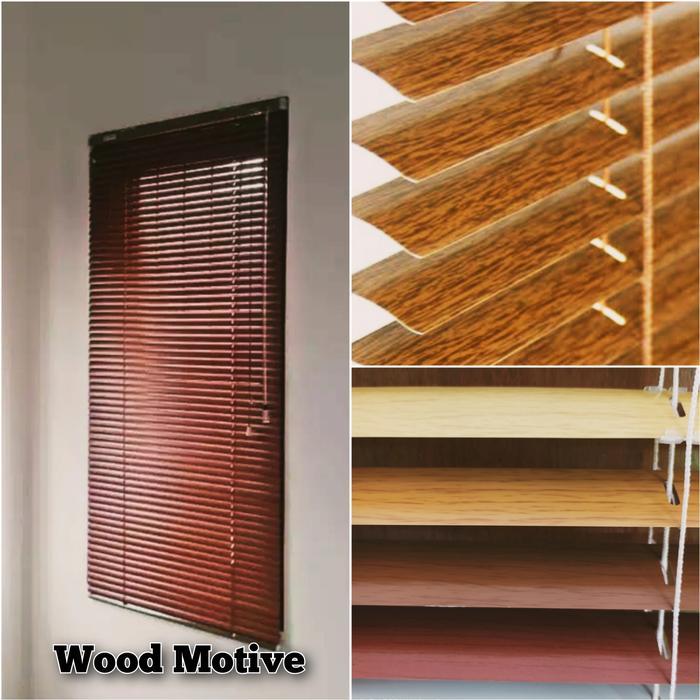 Horizontal Blind Kerai Tirai Aluminium Motif Kayu Custom Ukuran