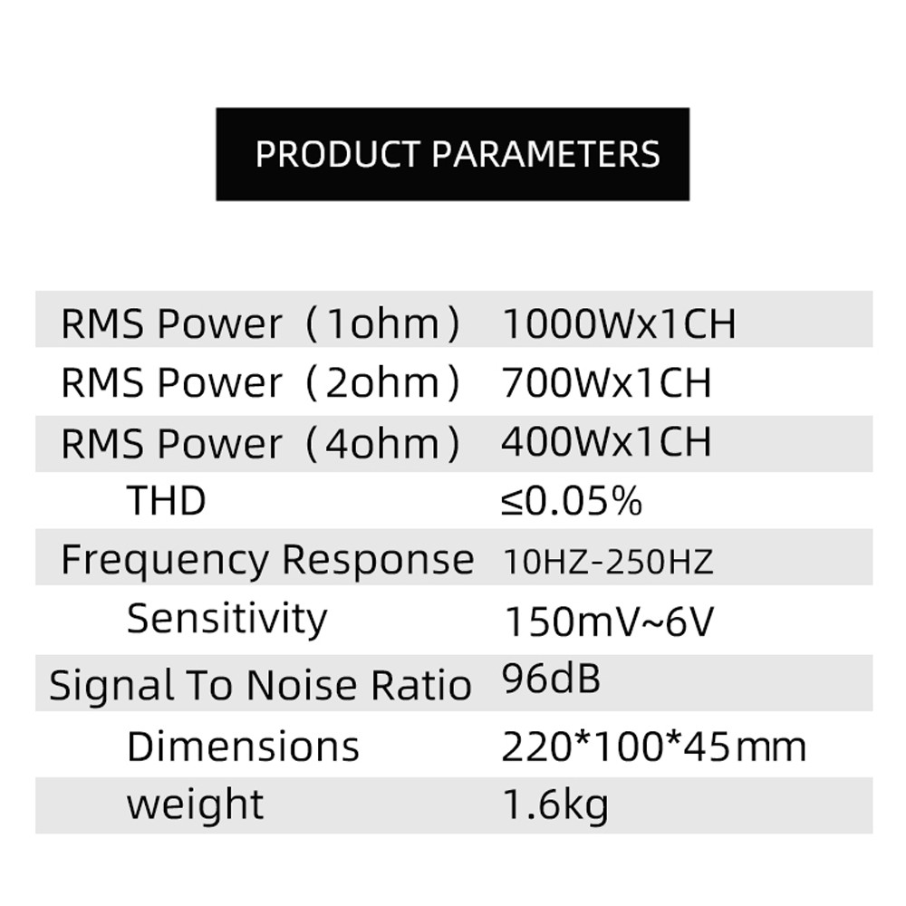 Single-Channel Digital Class-D Car Amplifier DC 12V 1000W High Power Car Power Amplifier Audio
