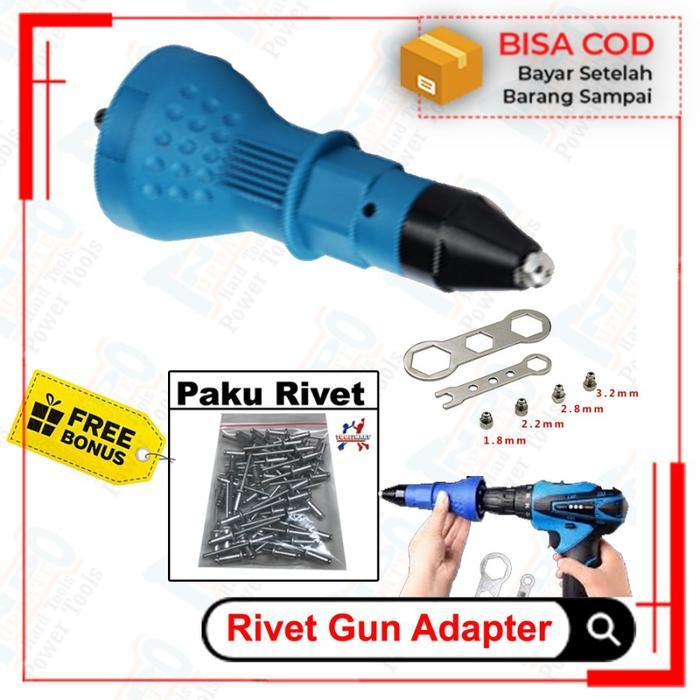 "New" Alat Tang rivet rivet alat konektor adaptor mata bor bonus paku rivet Cordless