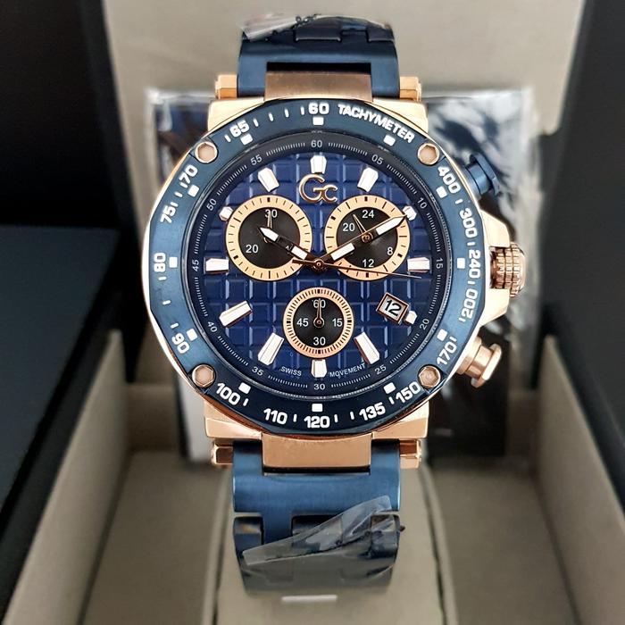 Jam Tangan Pria Gc Colecction stainless steell Black Gold Blue Fullset