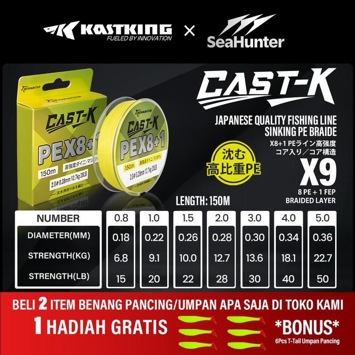 Hot Sale [Official] Kastking X Seahunter Cast-K Pe X8+1 Sinking Line Senar 150M Fishing Line 8 Pe +