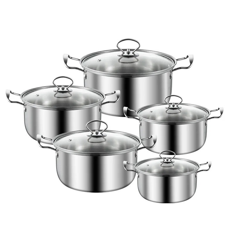 5PCS Stainless Steel Cookware Soup Pot Set Soup Cooking Pot Kitchen Utensils Cooking Pots Set