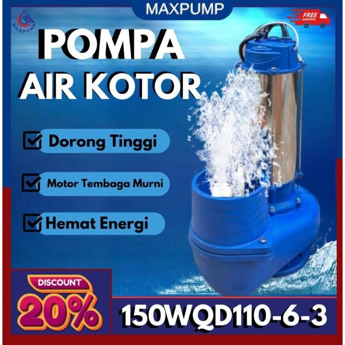MAXPUMP Pompa Celup Air Kotor 6 Inch Stainless Steel Non Otomatis Submersible Water Pump 220V