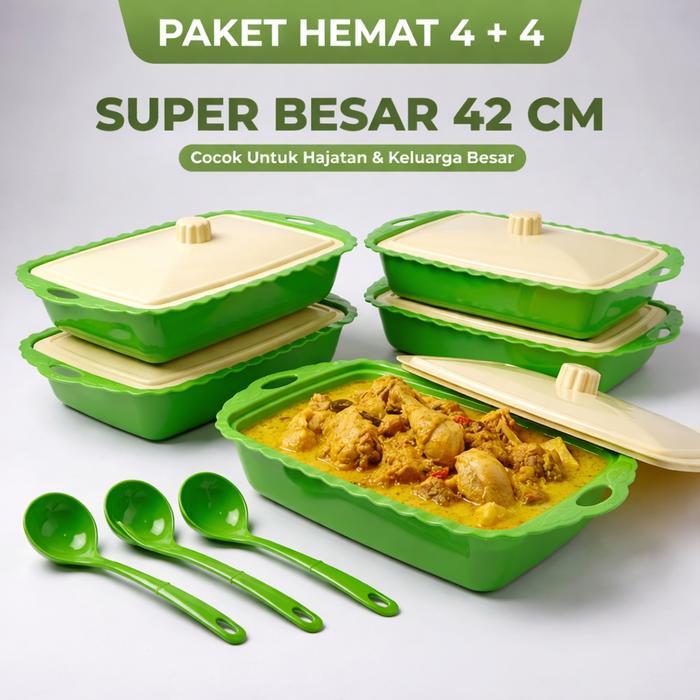 [ 1 Set 4 Pcs ] Wadah Saji Prasmanan Tempat Sayur Basi Basy Lauk Alat Hijau