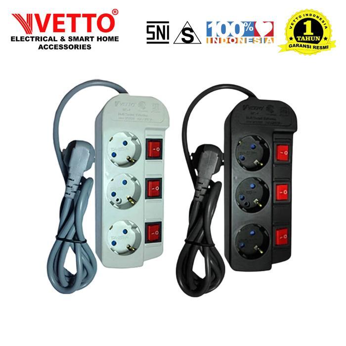 VETTO Stop Kontak MS3 1.5m Full Bulat 1.5 Meter SNI Dengan Auto ild Shutter Fire Redant Kabel