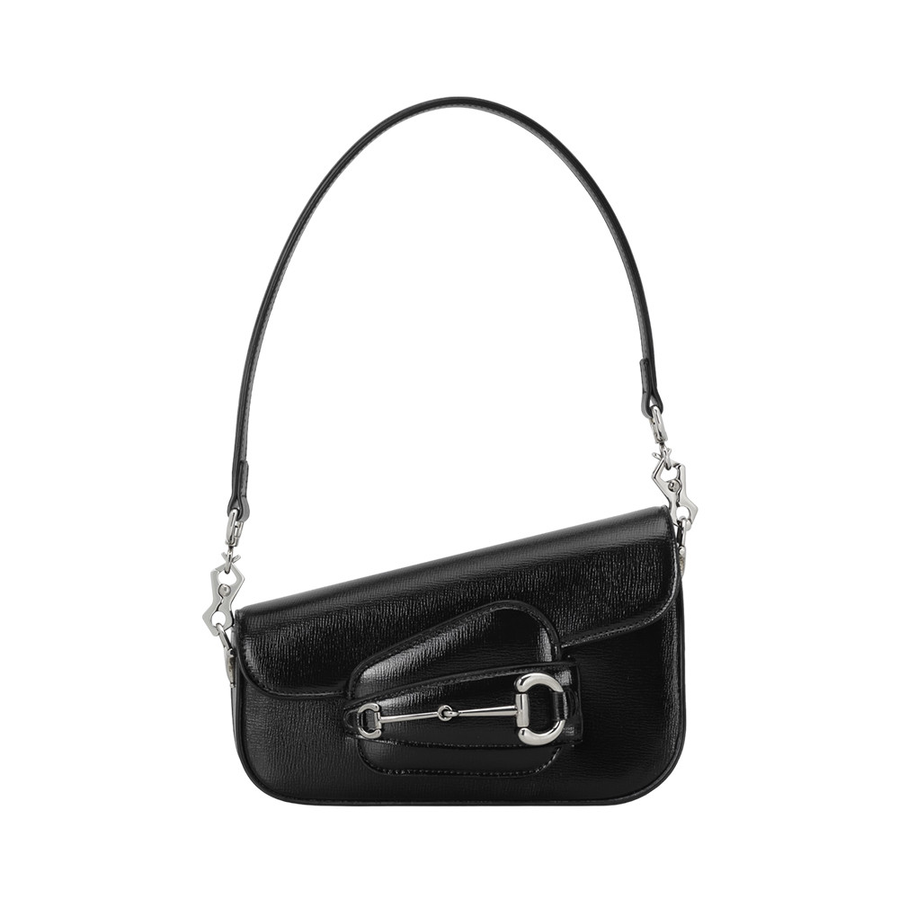 Horsebit 1955 Mini Asymmetrical Leather Shoulder Bag Black