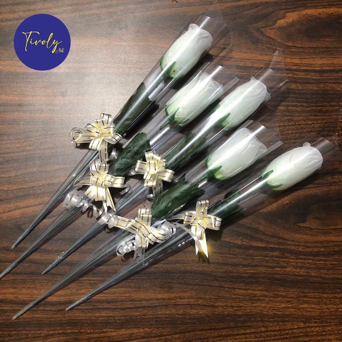 Bunga Mawar 1 Tangkai Plastik Bunga Valentine Bunga Mawar Artificial PUTIH