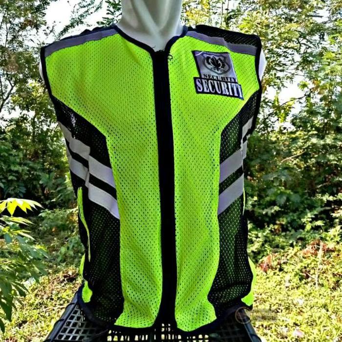 Rompi Jaring Security Satpam Hijau Ukuran M-Xxl Memantulkan Cahaya Sablon Logo Plastik Bahan Jaring