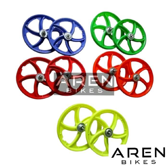 RODA RACING BINTANG 5 SEPEDA 18 IN BMX NI VELG PALANG MERAH HIJAU ORANYE BIRU WHEELSET ATOM PLASTIK