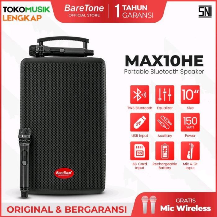 Baretone Speaker Portable MAX10HE Speaker Bluetooth 10inch Speaker Baretone MAX 10HE
