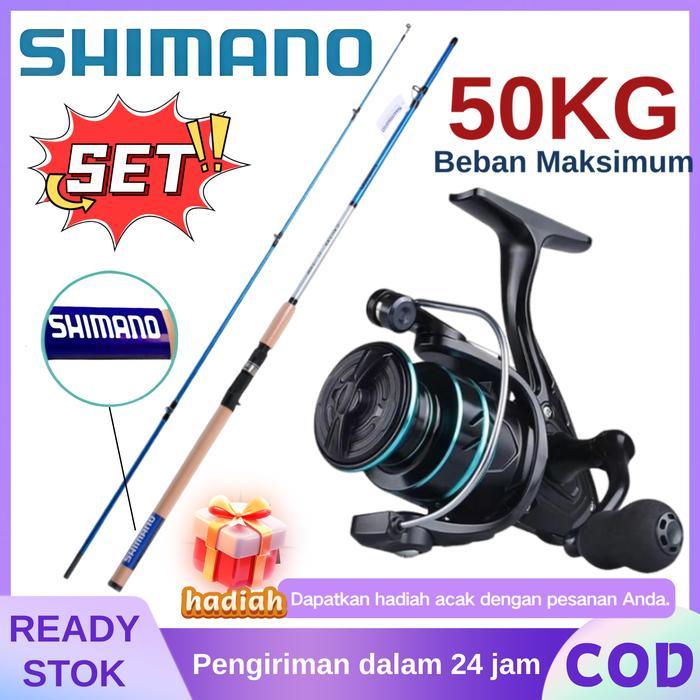 ShimanoSet Pancing Lengkap - Joran 2 Bagian Portable & Reel Berputar Cocok Pancing Laut Alat Umpan