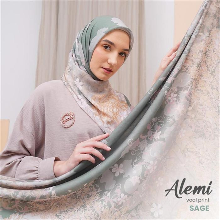 Nabnib - Alemi Series Sage Green Hijab Square Voal Ultrafine Terbaru