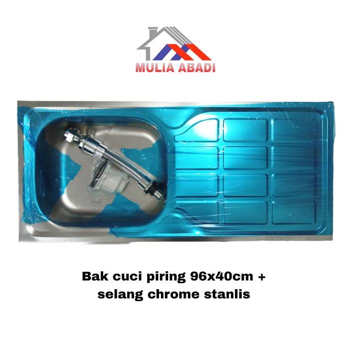Bak Cuci Piring Stainless + Selang Cuci Piring Chrome Stainless