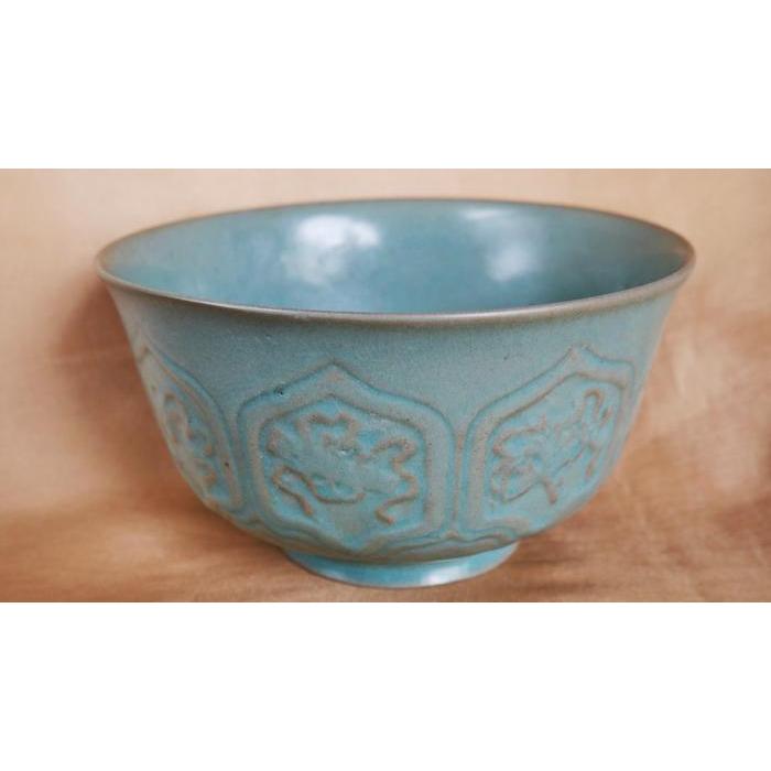 keramik antik Mangkok ukir timbul celadon keramik antik Song Dynasty