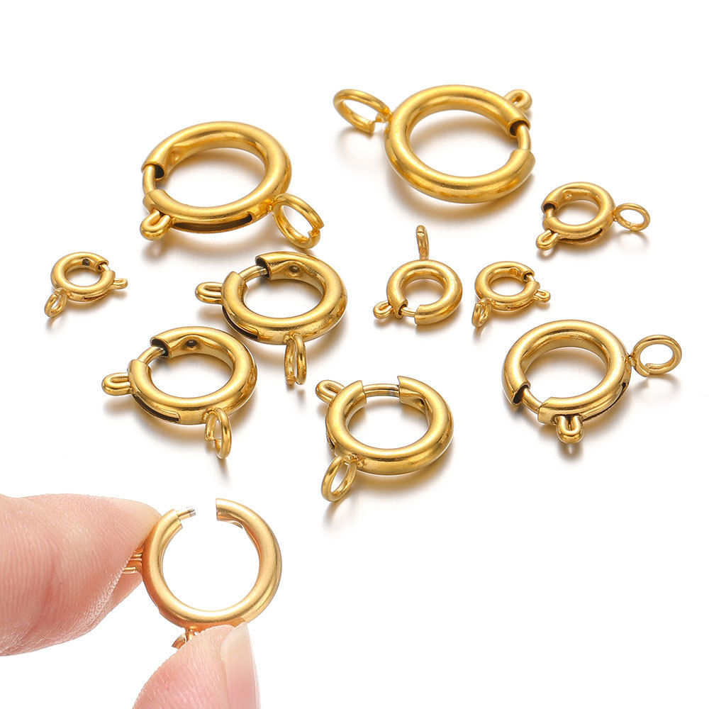 10Pcs Circle Spring Buttonr Stainless Steel Clasps Hooks End Connectors for DIY Necklace Clasps