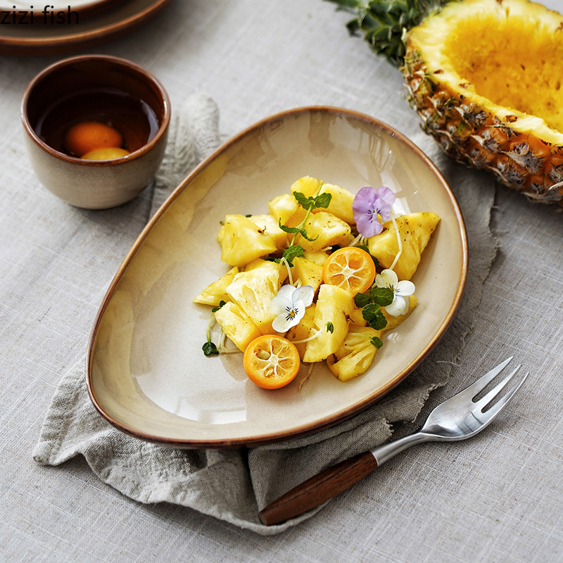 Kiln Change Triangle Deep Plate Ceramic Sushi Dim Sum Dish Salad Plate Sashimi Dish Thick Soup Plate