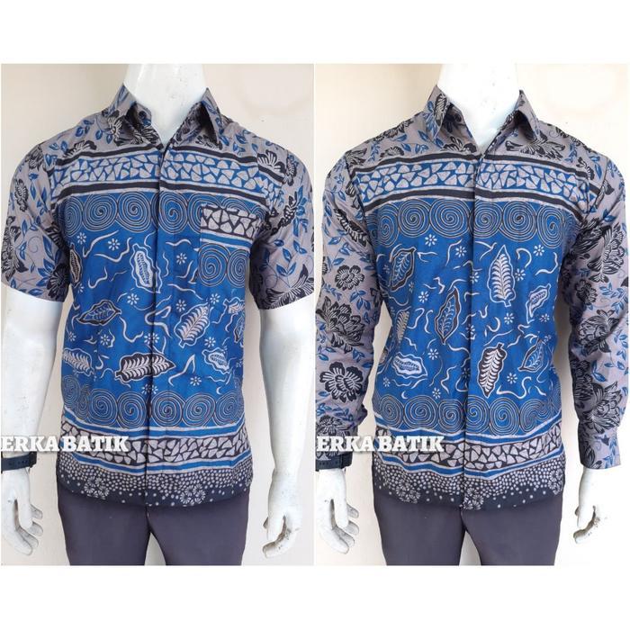 Batik Pria Warna Biru Elektrik Motif ASPARAGUS