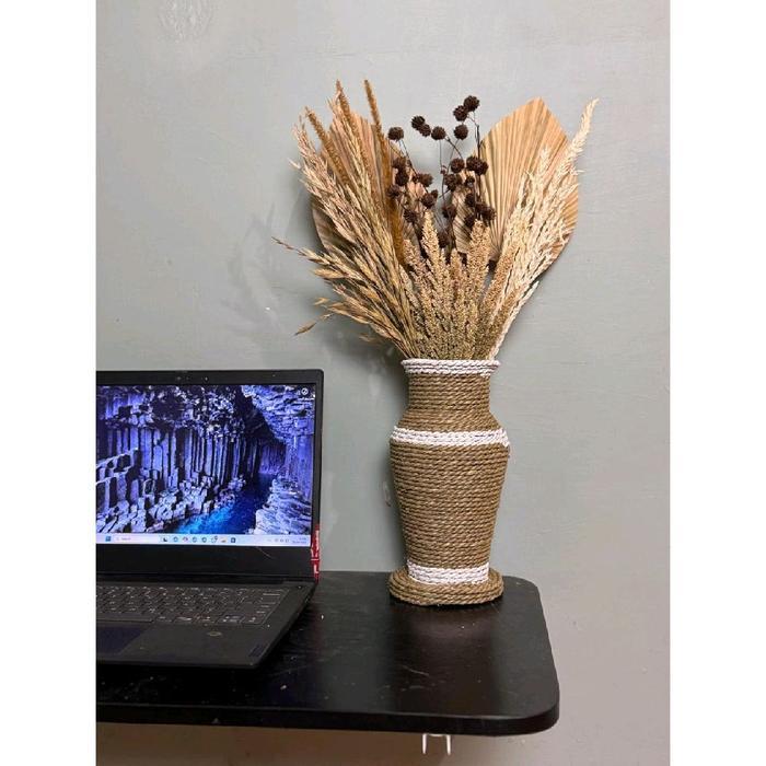 paket mini meja rustic mini vas 25 cm dan bunga kering