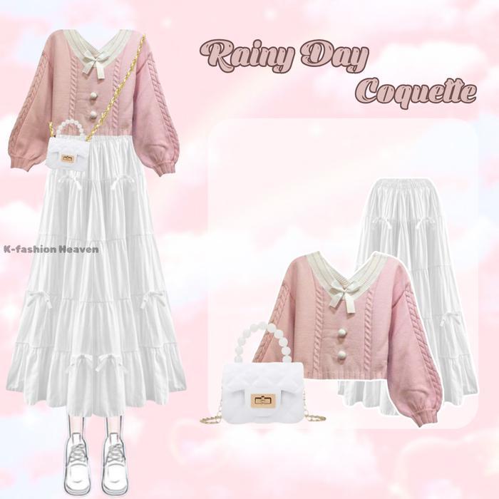 TERLARIS Setelan One Set Wanita Kekinian Douyin Outfit Couqette Putih Pink OOTD Korean Style (