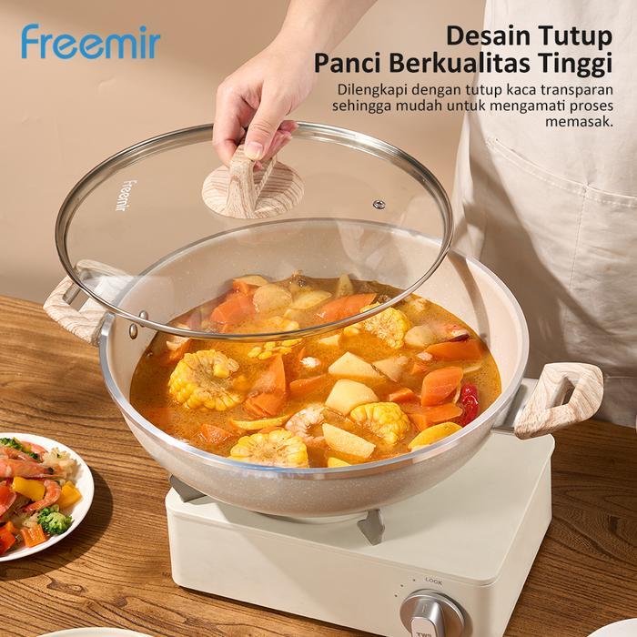 [BRAND] Freemir Wajan 30 cm Besar Batu Granit Beige Wajan Anti Lengket Wajan Penggorengan Set