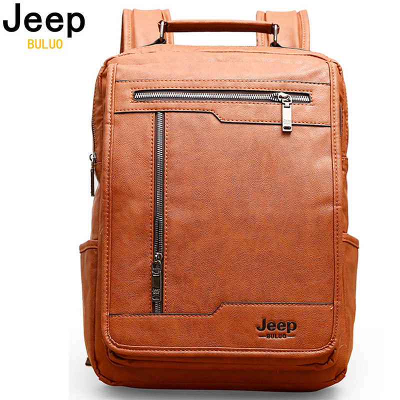 JEEP BULUO Men College School Bag PU Backpack Design Luxury Backpacks Business Male Shoulder Fashion