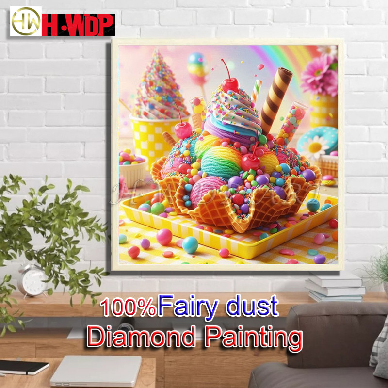 Cake 100% Fairy Dust Diamond Painting Kit Food Full Square Mosaic Embroidery Gem Stitch AB Diamond