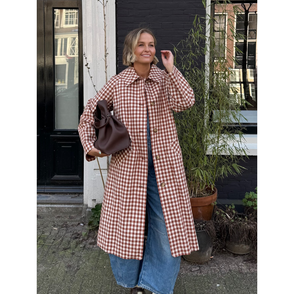 Women Red Plaid Long Trench Coat Casual Lapel Single Breasted Full Sleeve Windbreaker Jacket 2025