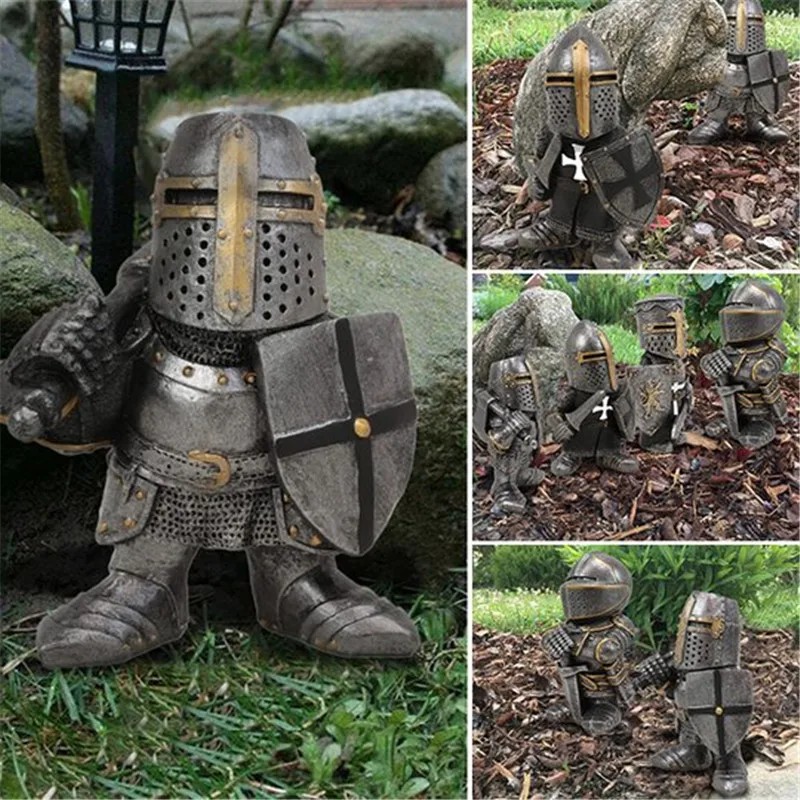 Knight Gnomes Garden Statue Guard Templar Dwarf Guard Armor Samurai Ature European Knight Resin