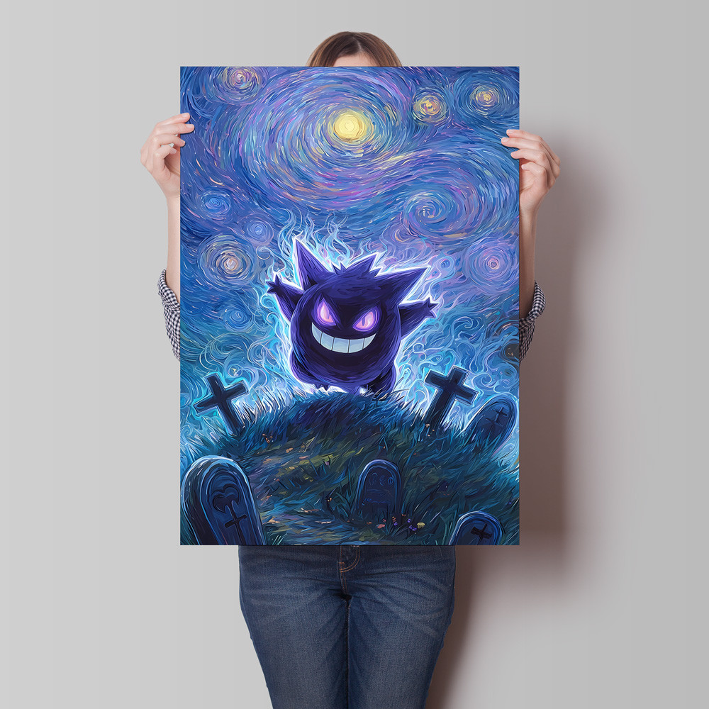 Pikachu Snorlax Van Gogh Themed Art Decorative Painting with Soft Colors and Cute Characters It