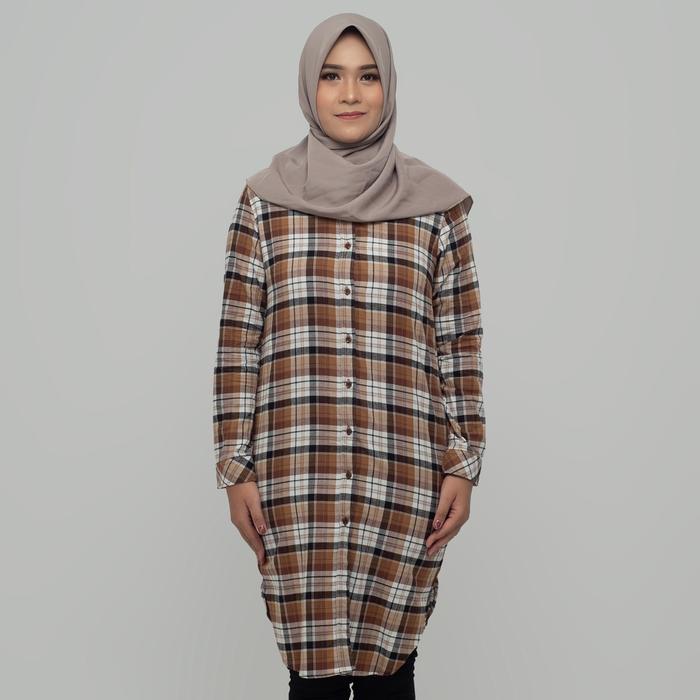 Benhill Kemeja Tunik Couple Flannel Motif Kotak Coklat 1214-28946 Baju Panjang Remaja Pasangan