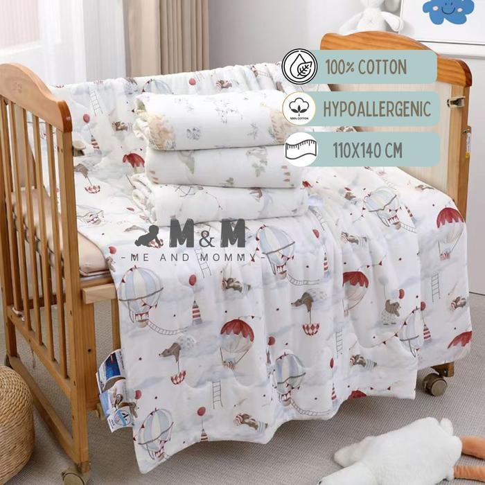 TERLARIS ME AND MOMMY Selimut Bayi Anak 110x140cm Motif Balon Udara & Hewan Lucu 100% Cotton Lembut