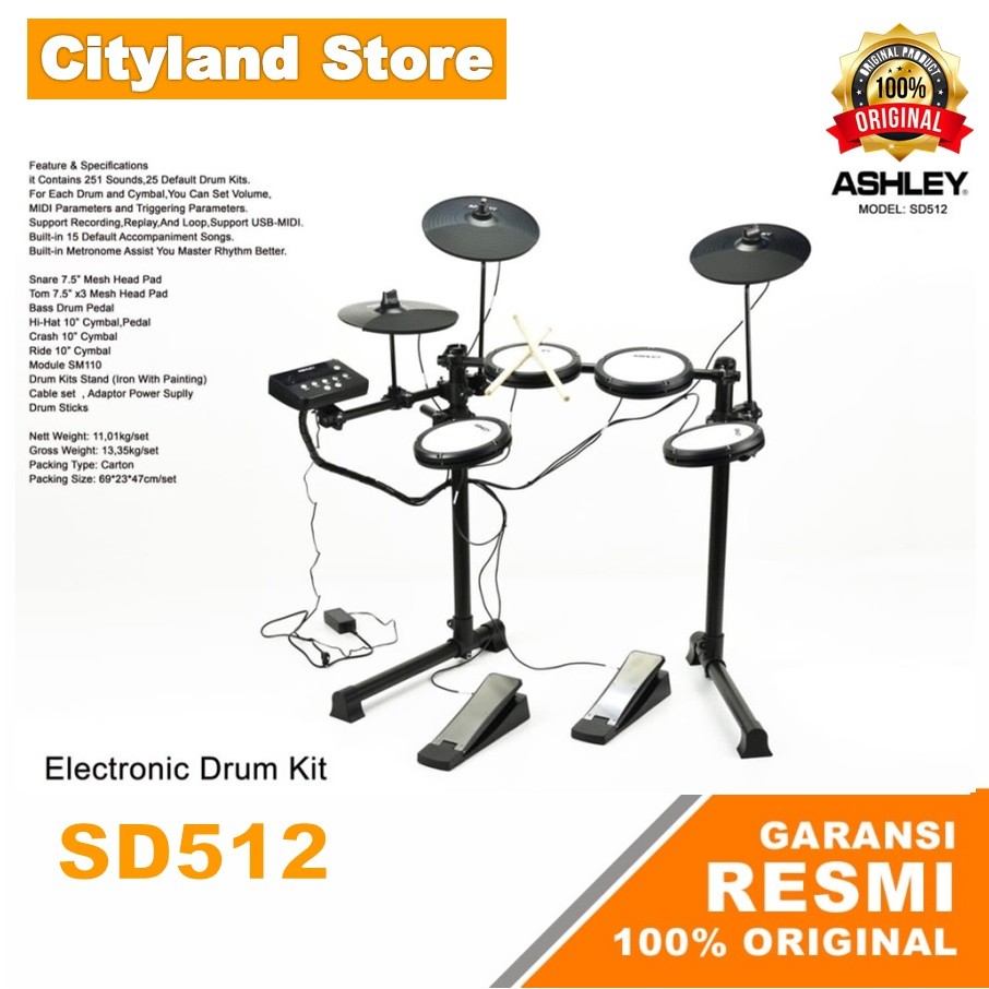 Drum kit elektrik Ashley SD512 Original