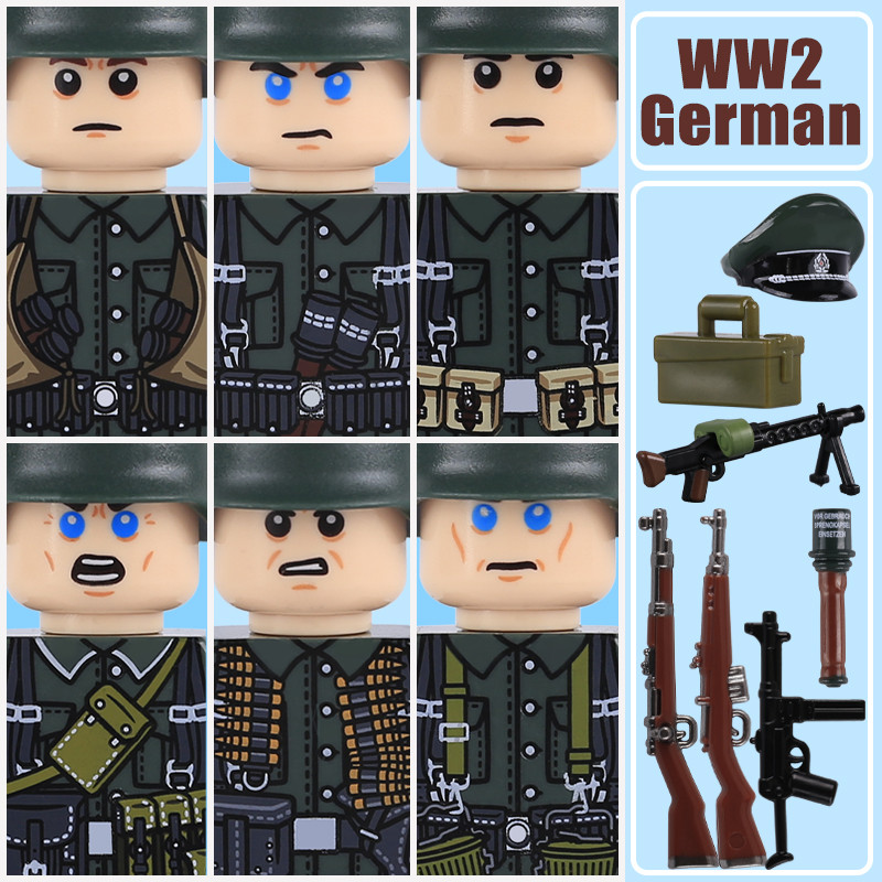 WW2 Military Germany Soldier Figures Building Blocks War Army Gunner Warrior Grenadier Cap
