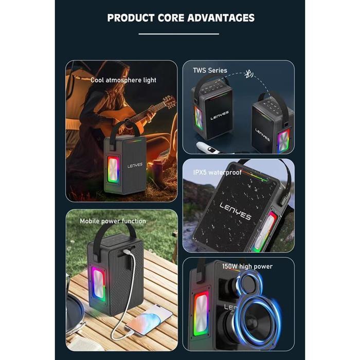 LENYES S857 150W KTV Wireless Speaker + Microphone Karaoke Bluetooth 5.3 Portable RGB Light DSP High