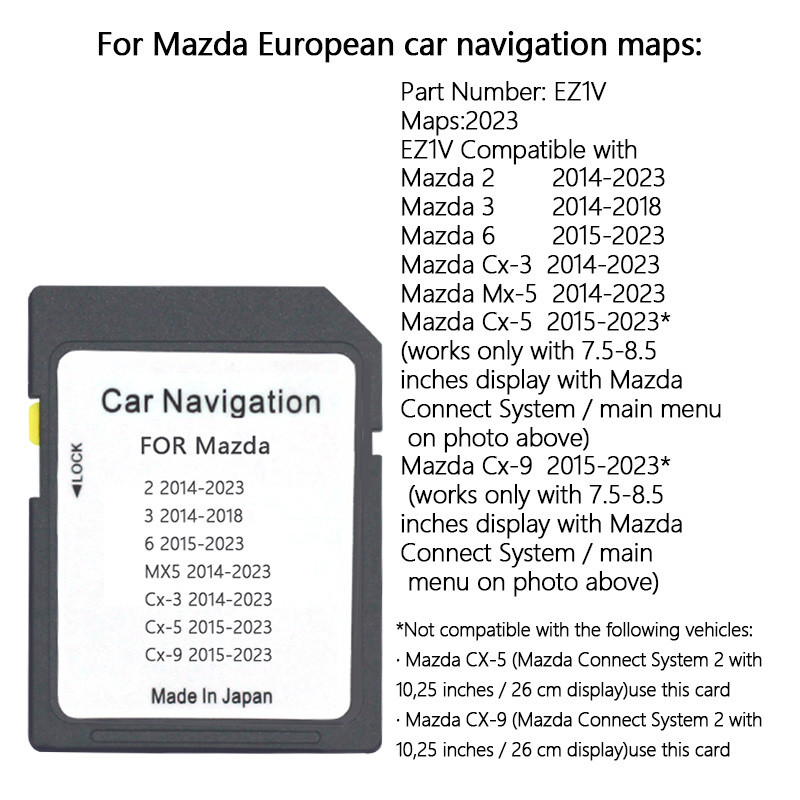 GPS SD card works with Mazda EZ1V/2 /3/ 6 /CX3 /CX5 /MX5/CX9 navigation SD card map GPS satellite